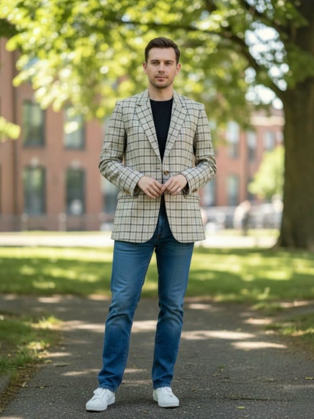 BOGA Mens Luxury Linen / Silk Plaid Sport Coat